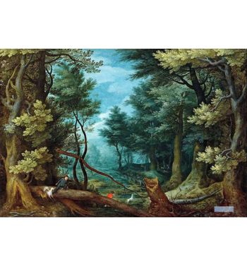 A Forest Landscape With Hunters Giving Chase To A Stag 
