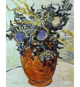 静物 絵画 オンラインで有名な油絵の複製を購入する - フィンセント・ヴィレム・ファン・ゴッホ（Vincent Willem van Gogh） -  大型カスタム絵画 - 花とアザミと花瓶