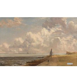 海景 絵画 肉筆（手書き）による複製画絵画（模写） - ジョン・コンスタブル（John Constable） - 大型カスタム絵画 - ハーウィッチ  - 低灯台とビーコンヒル