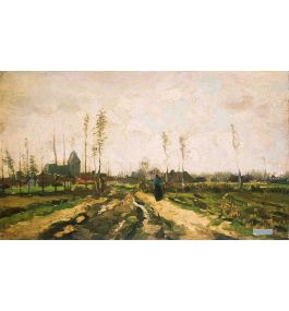 風景 絵画 美術館 複製画 販売 - フィンセント・ヴィレム・ファン・ゴッホ（Vincent Willem van Gogh） - 大型カスタム絵画  - 教会と農場のある風景