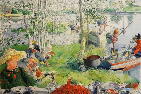 C. Larsson カールラーション　フレーム付レプリカ絵画＆ガラス版 風景 絵画 手描きのコピー - カール・ラーション（Carl Larsson