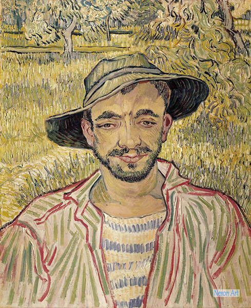 人物 絵画 キャンバス上の複製油絵 - フィンセント・ヴィレム・ファン・ゴッホ（Vincent Willem van Gogh） - 大型カスタム絵画  - 若い農民の肖像