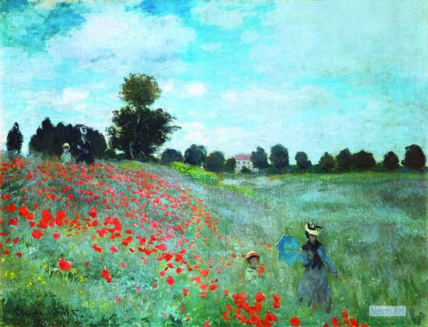 風景 絵画 有名な絵画の手描きのコピー - クロード・モネ（Claude Monet） - 大型カスタム絵画 - ポピー 畑