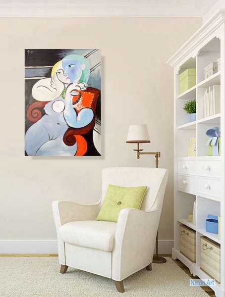 抽象 絵画 有名な絵画 パブロ ピカソ Pablo Picasso 大型カスタム絵画 赤い肘掛け椅子で裸の女性