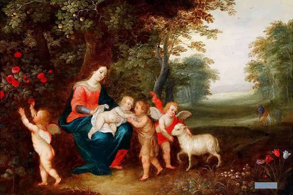 Huge art Oil painting The Virgin and Child with St John the Baptist on canvas 