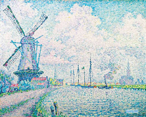 風景 絵画 西洋絵画 - ポール・ヴィクトール・ジュール・シニャック（Paul Victor Jules Signac） - 大型カスタム絵画 -  Overschieの運河