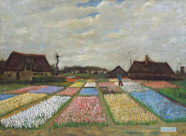 風景 絵画 手描きの写真 - フィンセント・ヴィレム・ファン・ゴッホ（Vincent Willem van Gogh） - 大型カスタム絵画 -  オランダの花のベッド