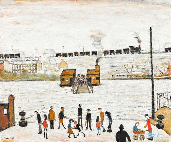 海景 絵画 絵画の複製 ローレンス スティーヴン ラウリー Laurence Stephen Lowry 大型カスタム絵画 ブライスのフェリー
