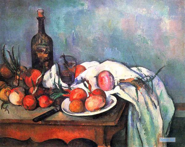 静物 絵画 世界の超有名絵画 - ポール・セザンヌ（Paul Cézanne） - 大型カスタム絵画 - 玉ねぎのある静物
