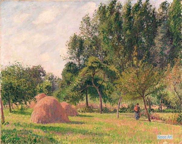 大得価格安絵画 カミーユ・ピサロ 肉筆油絵〈模写）バサンクールの農場 送料無料 自然、風景画