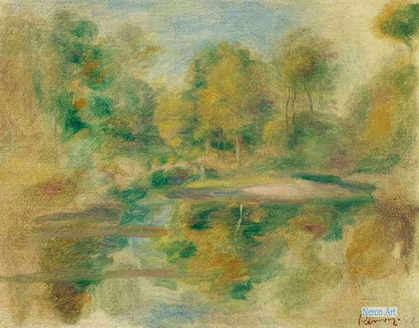 風景 絵画 キャンバス上の有名な絵画の複製 ピエール オーギュスト ルノワール Pierre Auguste Renoir 大型カスタム絵画 ランドスケープのポンドと背景