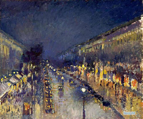 Cityscapes Paintings Handmade Oil Painting - Camille Pissarro - Large Size Custom  Paintings - The Boulevard Montmartre At Night