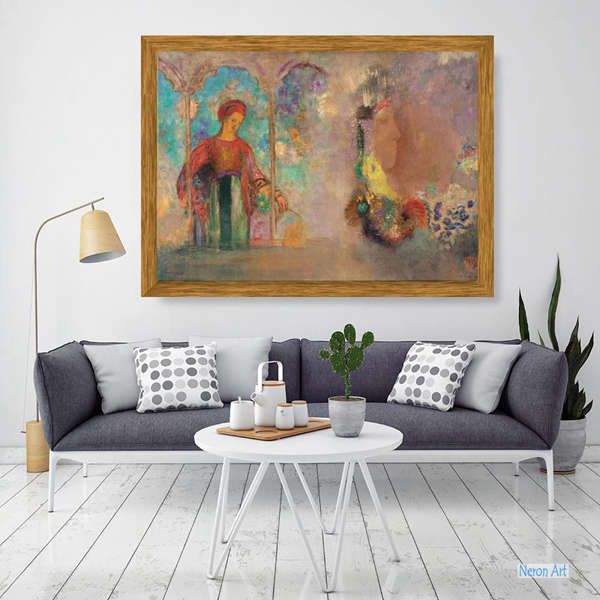 夢幻 絵画 キャンバス上の複製油絵 - オディロン・ルドン（Odilon Redon） - 大型カスタム絵画 - ゴシックアーケード（花を持つ女性）