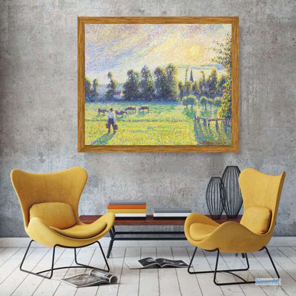 風景 絵画 有名画家の複製画（レプリカ）絵画販売 - カミーユ・ピサロ（Camille Pissarro） - 大型カスタム絵画 -  牧草地サンセットエラニー