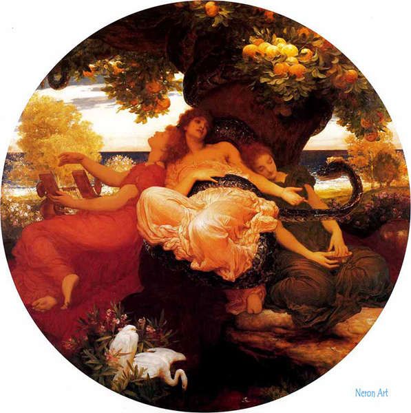 宗教 絵画 手描きの複製油絵 - フレデリック・レイトン （Frederic Leighton） - 大型カスタム絵画 - ヘスペリデスの園