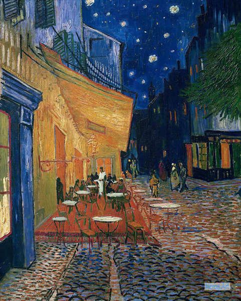 speler Berouw Mysterieus Landschap Schilderijen, schilderij Reproductie Schilderijen 100%  Handgemaakt - Van Gogh - Groot Formaat Aangepaste Schilderijen - Cafe  Terras In Arles's Nachts