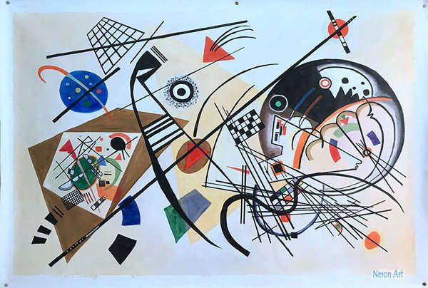 キャンバスに有名なアクリル画　大型カスタム絵画　抽象　Kandinsky、Vassily　Kandinsky）　絵画　ワシリー・カンディンスキー（Wassily　横線1923