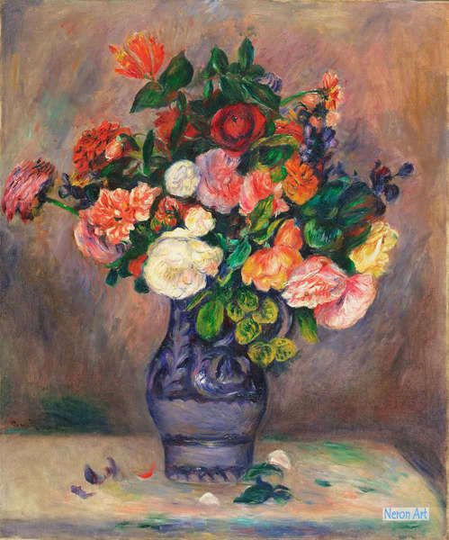 静物 絵画 西洋美術 ピエール＝オーギュスト・ルノワール（Pierre-Auguste Renoir） 大型カスタム絵画 花瓶の花