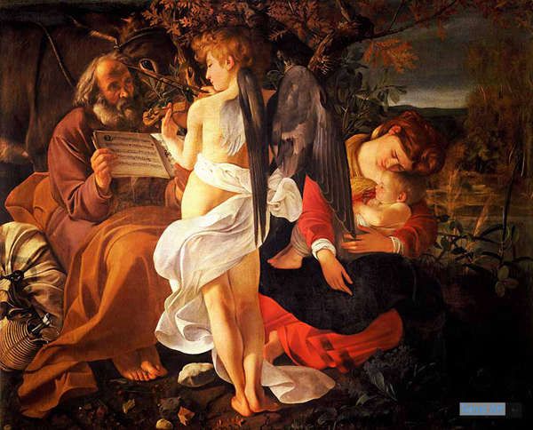 ビンテージ 絵画 手描き油絵 名画複制画 絵画レプリカ 油絵 ミケランジェロ メリージ ダ カラヴァッジョ Michelangelo Merisi Da Caravaggio 大型カスタム絵画 エジプトへのフライトで休息