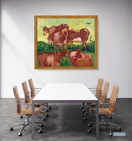 セール安いヴィンセント ヴァン ゴッホ希少画集、新品高級額付、送料込、風景画、牛、西洋巨匠画家 動物画