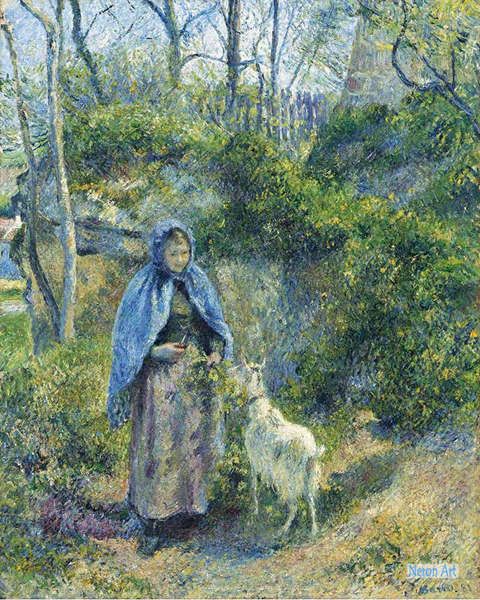 人物 絵画 人気の名画 複製画 カミーユ ピサロ Camille Pissarro 大型カスタム絵画 羊飼いとヤギ
