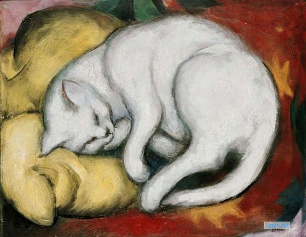 動物 絵画 有名画家の複製画（レプリカ）絵画販売 - フランツ・マルク（Franz Marc） - 大型カスタム絵画 - 白い猫