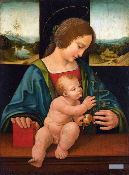 Religieus Schilderijen, schilderij Handgeschilderd Reproductie Leonardo da Vinci - Groot Aangepaste Schilderijen - De Maagd En Het Kind