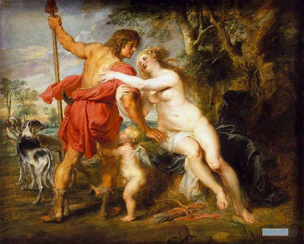 神話 絵画 名画・油絵の複製画 - ピーテル・パウル・ルーベンス（Peter Paul Rubens） - 大型カスタム絵画 - ヴィーナスとアドニス