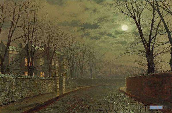 風景 絵画 複製名画（複製画・レプリカ絵画） - ジョン・アトキンソン・グリムショー（John Atkinson Grimshaw） - 大型カスタム 絵画 - 銀色の月光