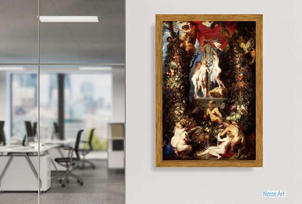 宗教 絵画 キャンバスに手作りの油絵の複製 - ピーテル・パウル・ルーベンス（Peter Paul Rubens） - 大型カスタム絵画 -  自然は三美神を飾ります