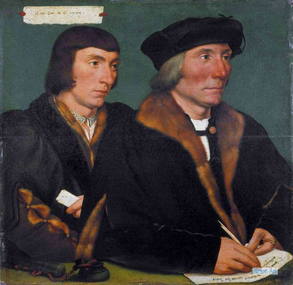 肖像 絵画 キャンバス絵画複製 ハンス ホルバイン Hans Holbein The Younger 大型カスタム絵画 トーマスgodsalveと彼の息子サー ジョン