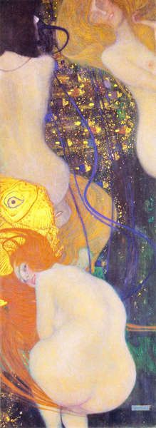 裸 絵画 キャンバス上の複製油絵 - グスタフ・クリムト（Gustav Klimt） - 大型カスタム絵画 - 金魚