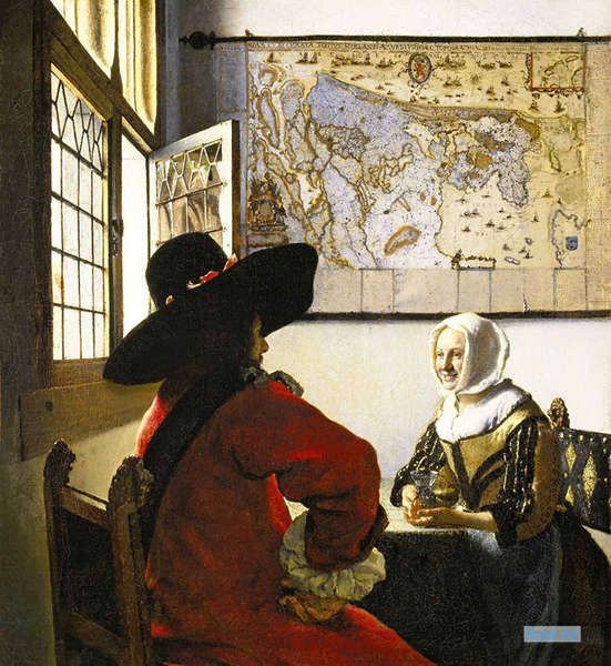 Menselijke Schilderijen, schilderij Schilderijen Olieverf op Doek - Johannes Vermeer - Groot Formaat Aangepaste Schilderijen - De En Het Lachende Meisje