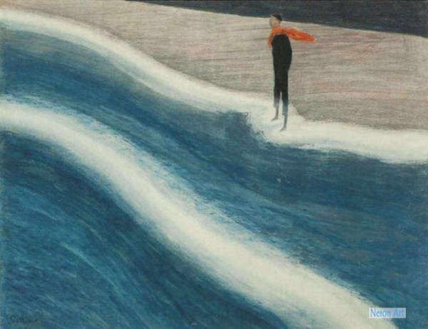 風景 絵画 キャンバスに手描きのレプリカの傑作 - レオン・スピリアール（Leon Spilliaert） - 大型カスタム絵画 -  赤いスカーフを持つ若者