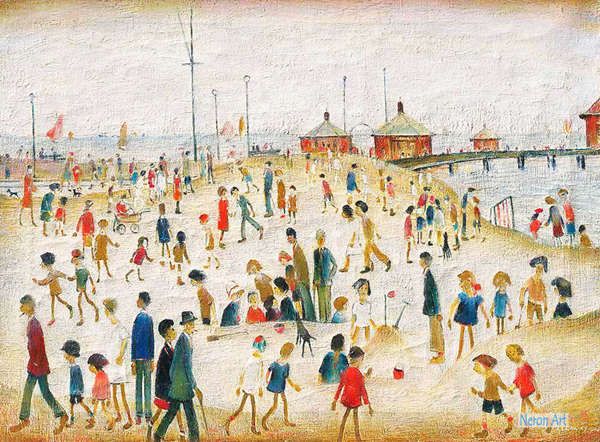 海景 絵画 キャンバスの複製アート ローレンス スティーヴン ラウリー Laurence Stephen Lowry 大型カスタム絵画 リザム桟橋