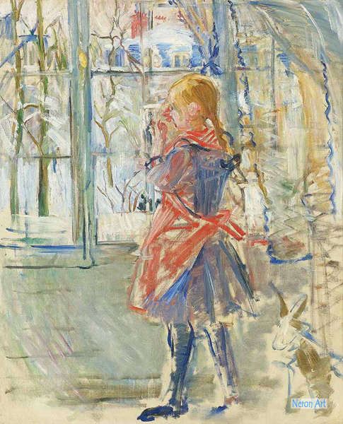 人物 絵画 複製画 ポスター - ベルト・モリゾ（Berthe Morisot） - 大型カスタム絵画 - レッドエプロンの女の子