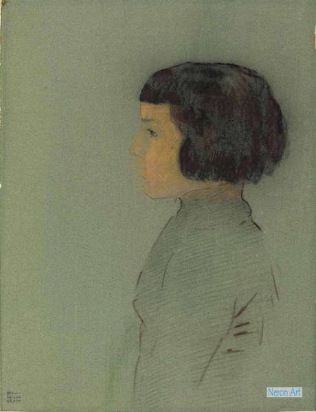 肖像 絵画 名画 油絵の複製画 オディロン ルドン Odilon Redon 大型カスタム絵画 若い女性の側の肖像画